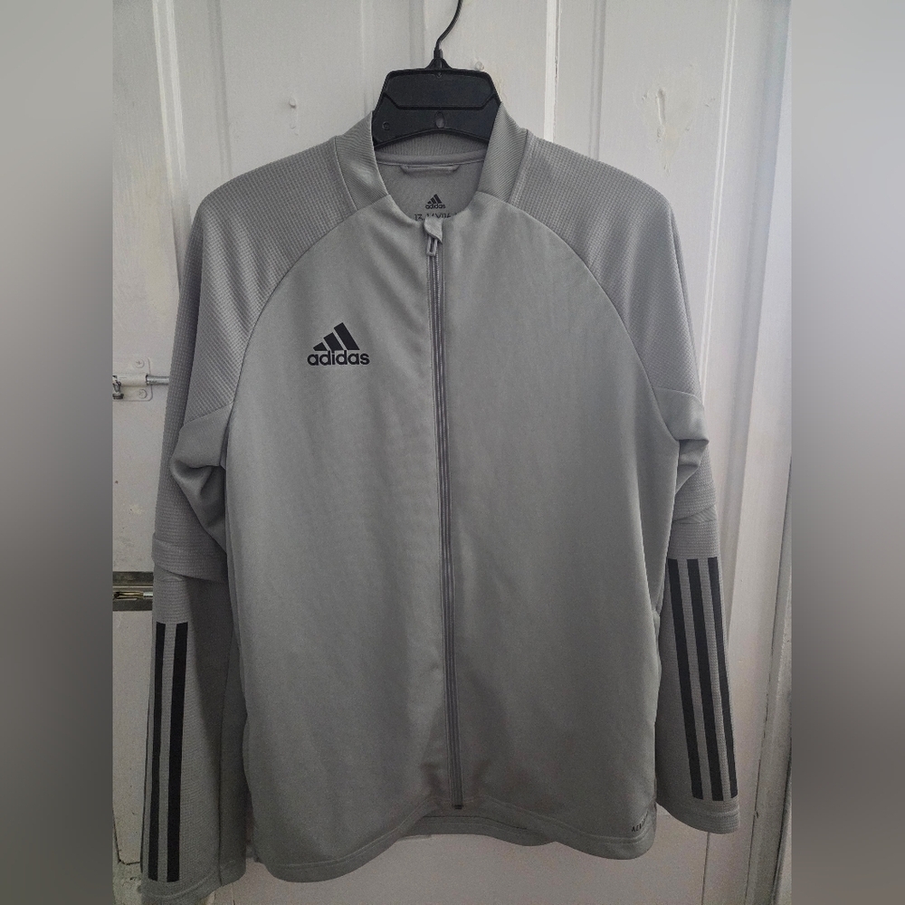 Adidas Kids Aeroready Pewter Zipup Jacket In Size Kids Large (13-14 Yrs)